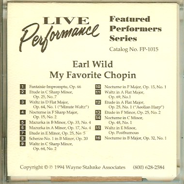 Live Performance Earl Wild: My Favorite Chopin Yamaha Floppy